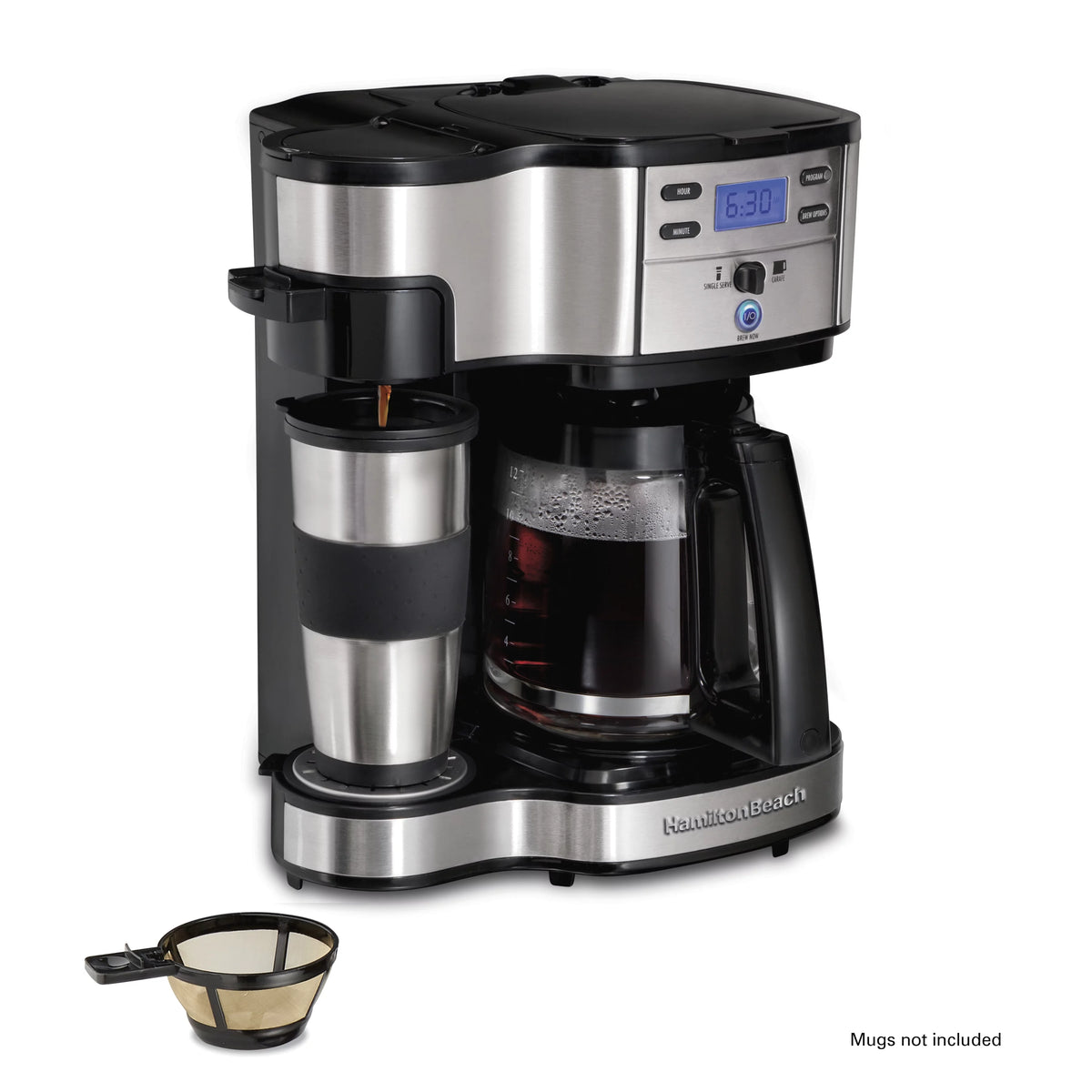 2-Way Coffee Maker, Single-Serve or 12 Cups, Glass Carafe, Black L29483