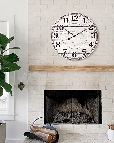 White Rustic Round Wooden Wall Clock Q766