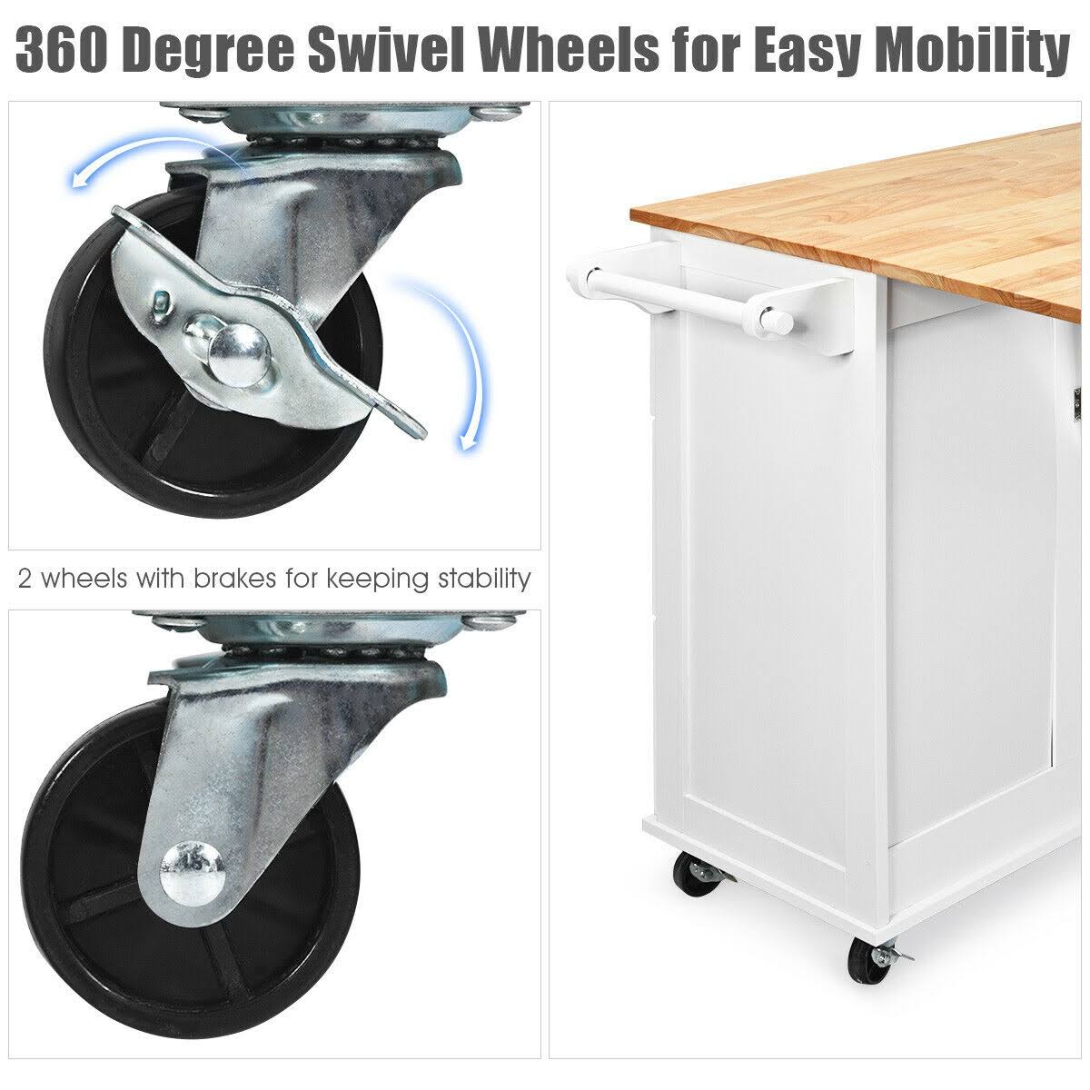 White Drop-Leaf Kitchen Island Cart T304