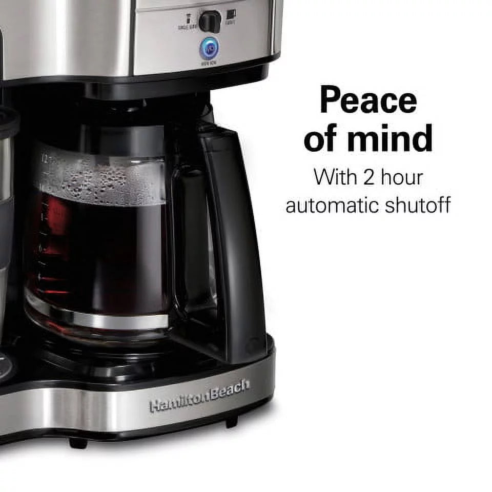 2-Way Coffee Maker, Single-Serve or 12 Cups, Glass Carafe, Black L29483
