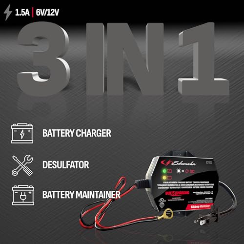 3-in-1 Fully Automatic 1.5 Amps 6 Volt 12 Volt Battery Charger and Maintainer Y8771