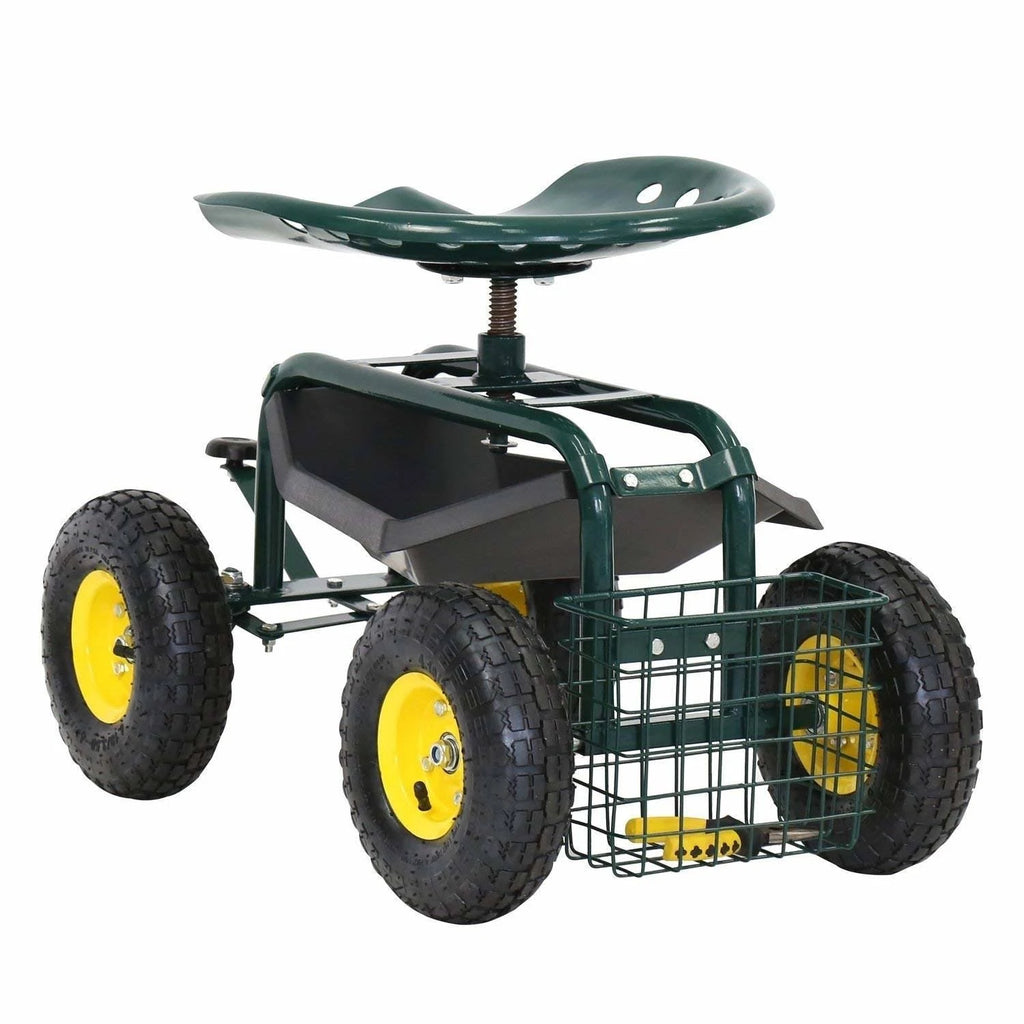 Green Garden Cart with Swivel Seat and Basket X9252