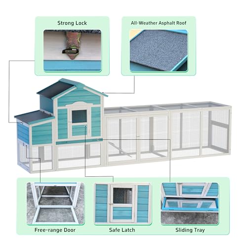 120'' Large Wooden Chicken Coop with Run S7504