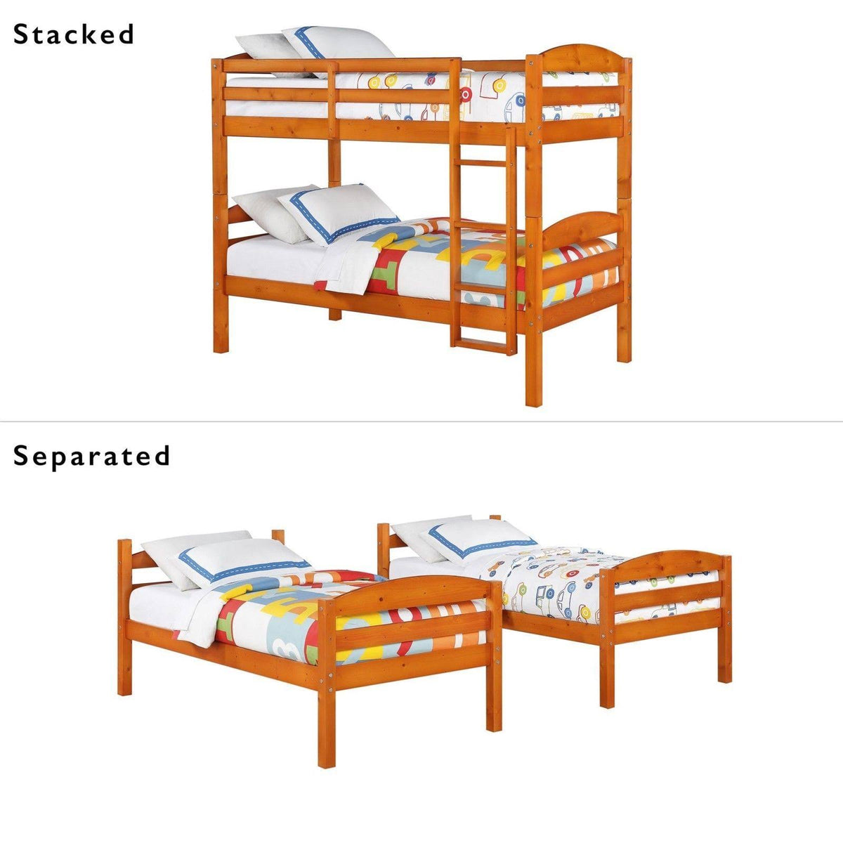 Pine Wood Twin-over-Twin Bunk Bed E9584