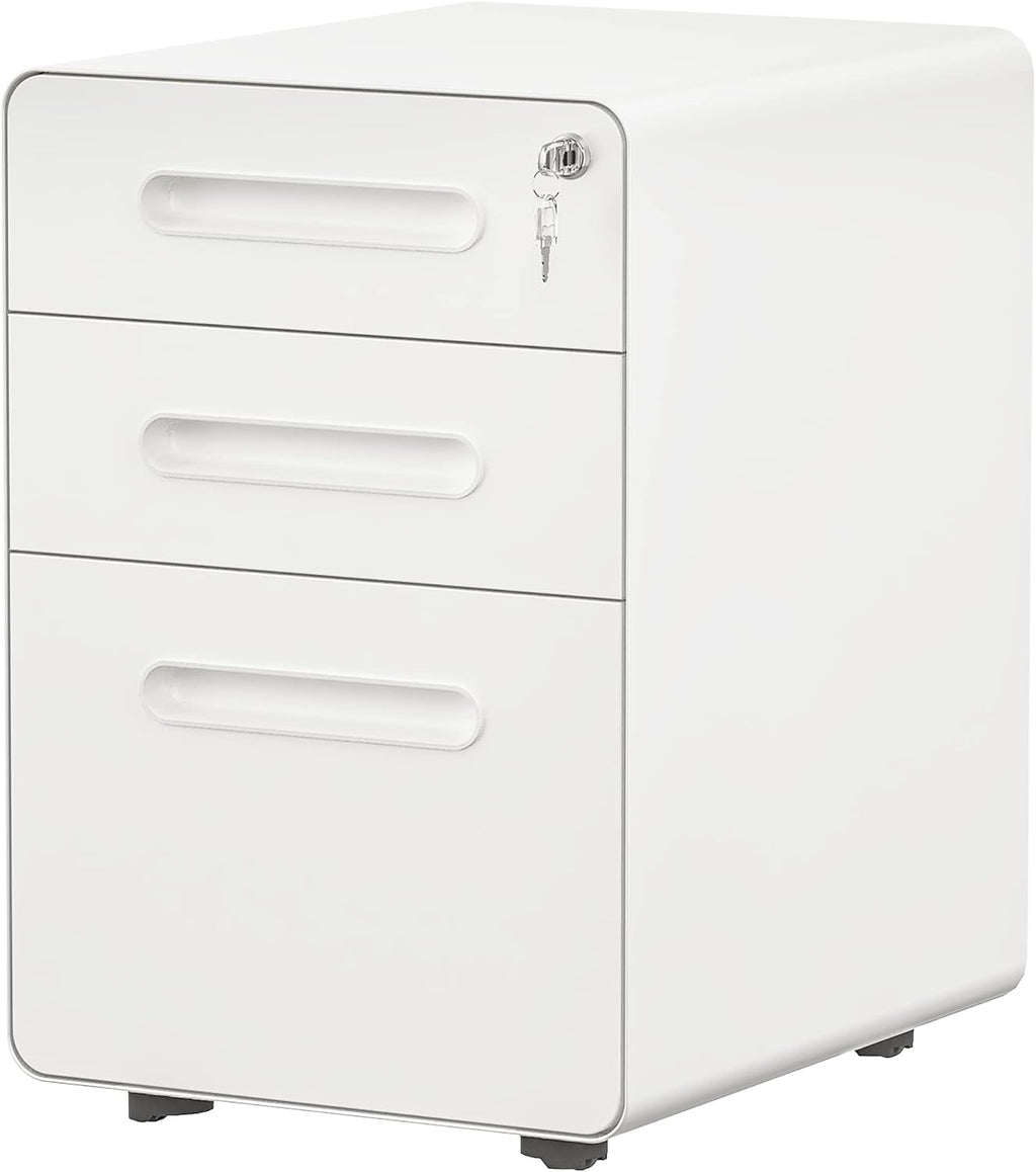 3 Drawer White Metal Rolling File Cabinet with Lock K797