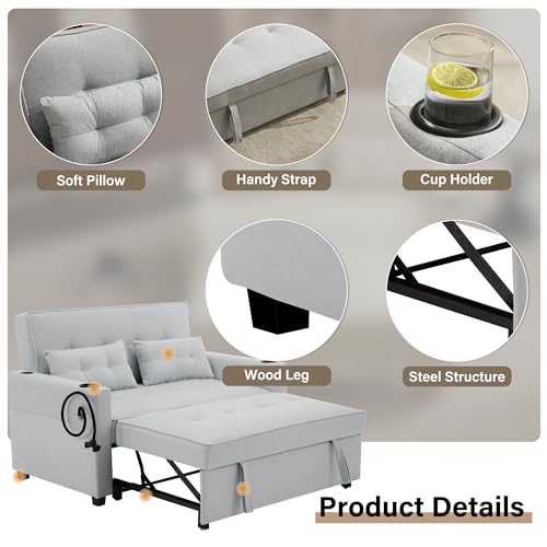 White 3-in-1 Convertible Loveseat Sleeper Bed with Pillow Y31080
