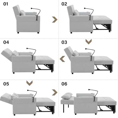 White 3-in-1 Convertible Loveseat Sleeper Bed with Pillow Y31080
