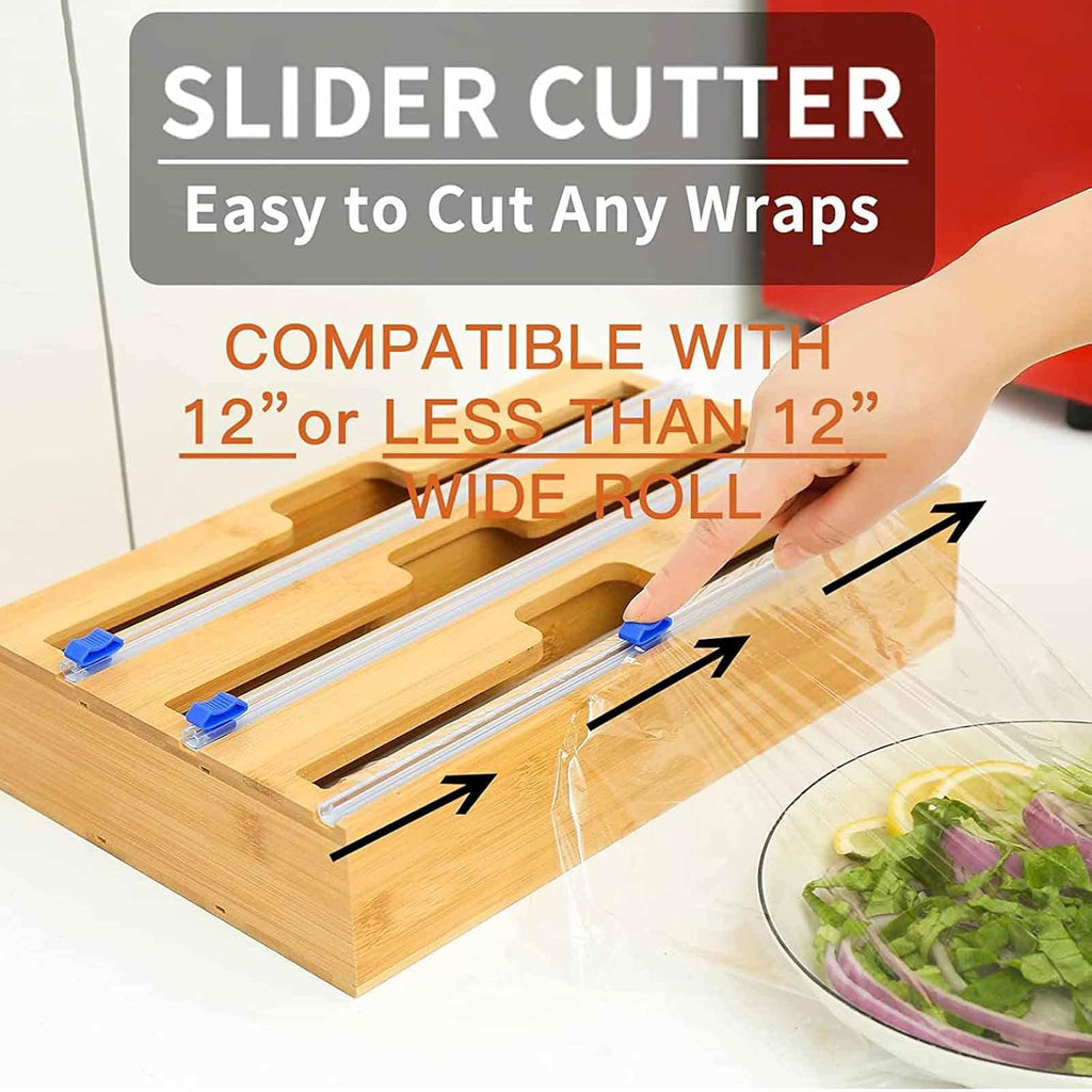 Bamboo Wrap Dispenser with Slide Cutter, 3 in 1 Aluminum Foil Plastic Wrap Wax Paper Dispenser, 12 Roll, Pack of 2 V3346