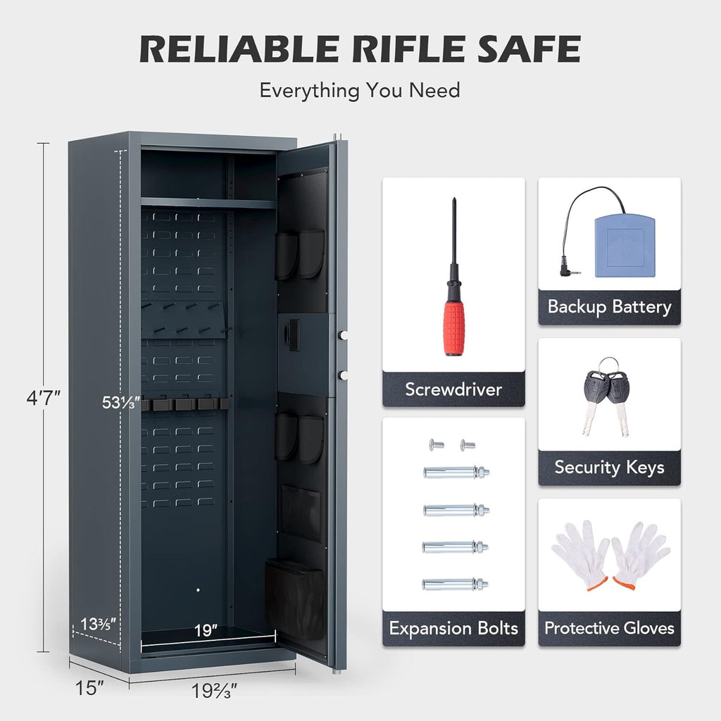 Large Gun Safe with Biometric Fingerprint Keypad Locks, 56*20*15 In S92566