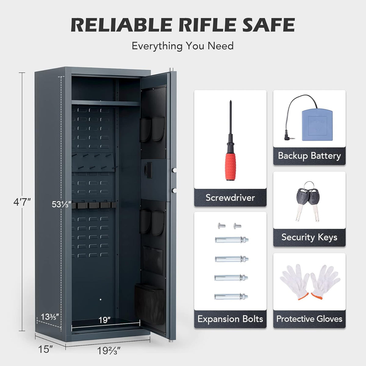 Large Gun Safe with Biometric Fingerprint Keypad Locks, 56*20*15 In S92566