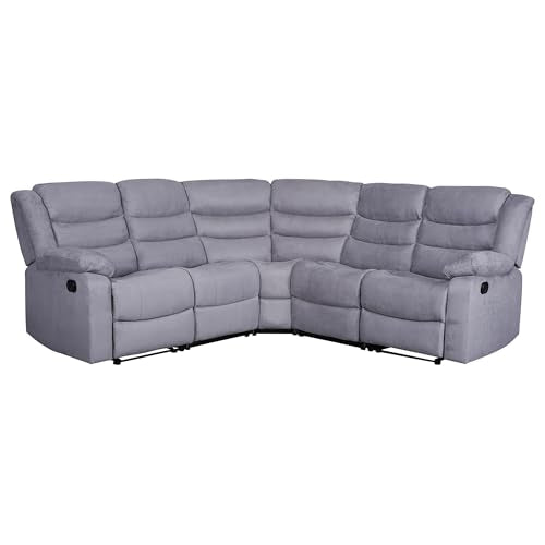 Grey Microfiber Manual Reclining Sectional Sofa with Cup Holders A157684