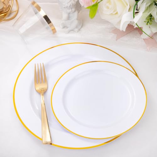 150 PCS Gold Plastic Plates Disposable Dinnerware Set with Cups I64765