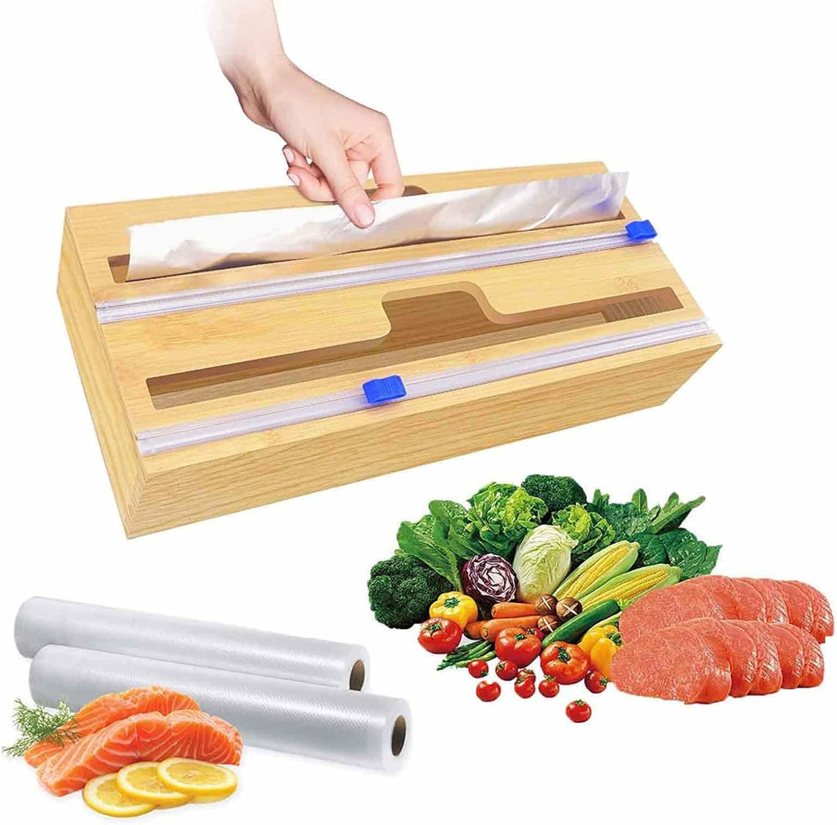 Bamboo Wrap Dispenser with Slide Cutter, 3 in 1 Aluminum Foil Plastic Wrap Wax Paper Dispenser, 12 Roll, Pack of 2 V3346