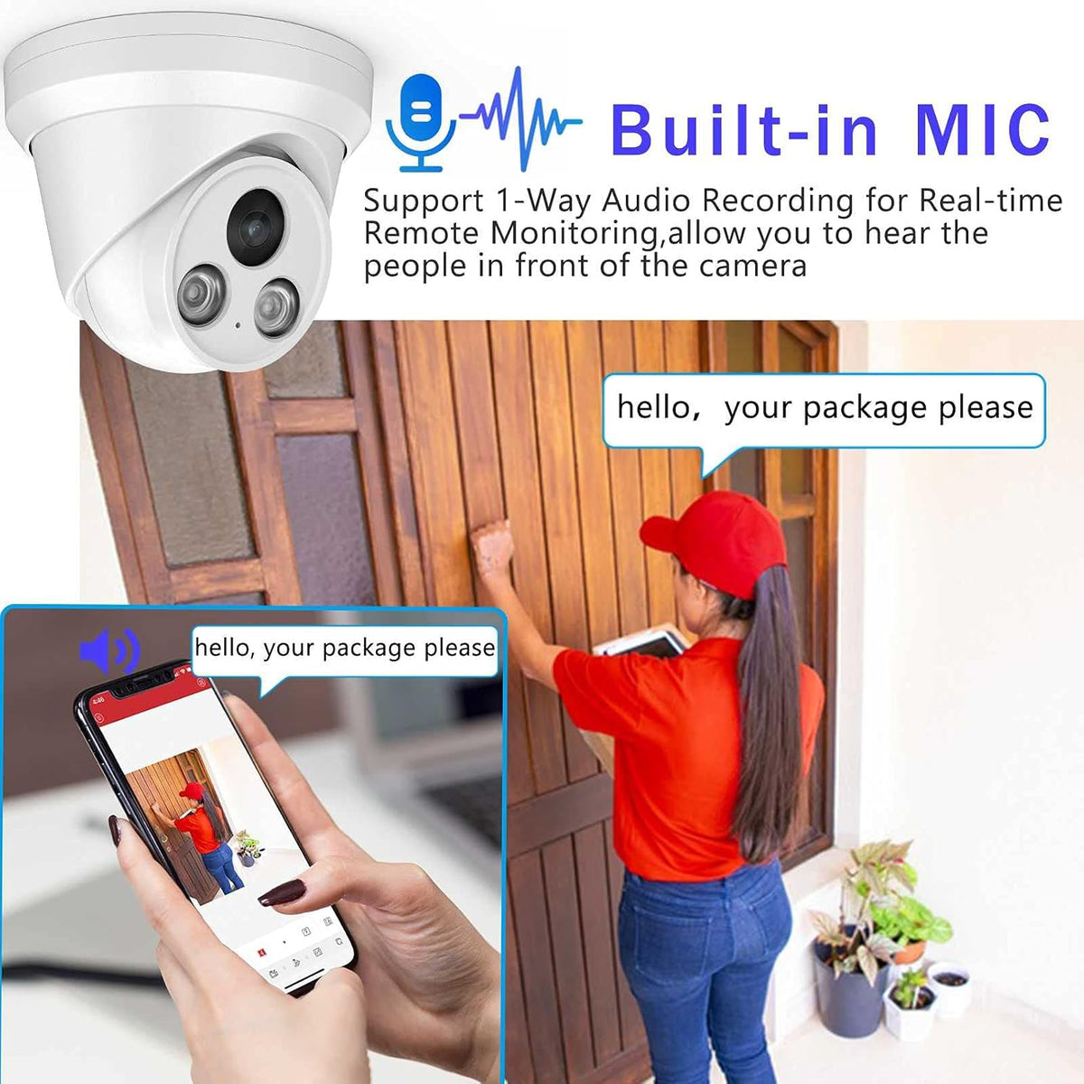 4K 8MP Outdoor PoE IP Turret Camera with Mic, 2.8mm Lens, IP67 H36378