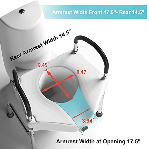 4.5in Raised Toilet Seat with Handles, Heavy Duty Support up to 330lbs, Adjustable Legs W8657