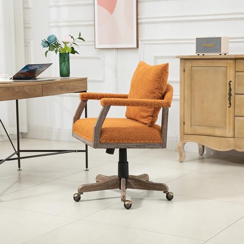 Light Blue Boucle Fabric Ergonomic Office Chair with Wheels and Wood Legs F81870