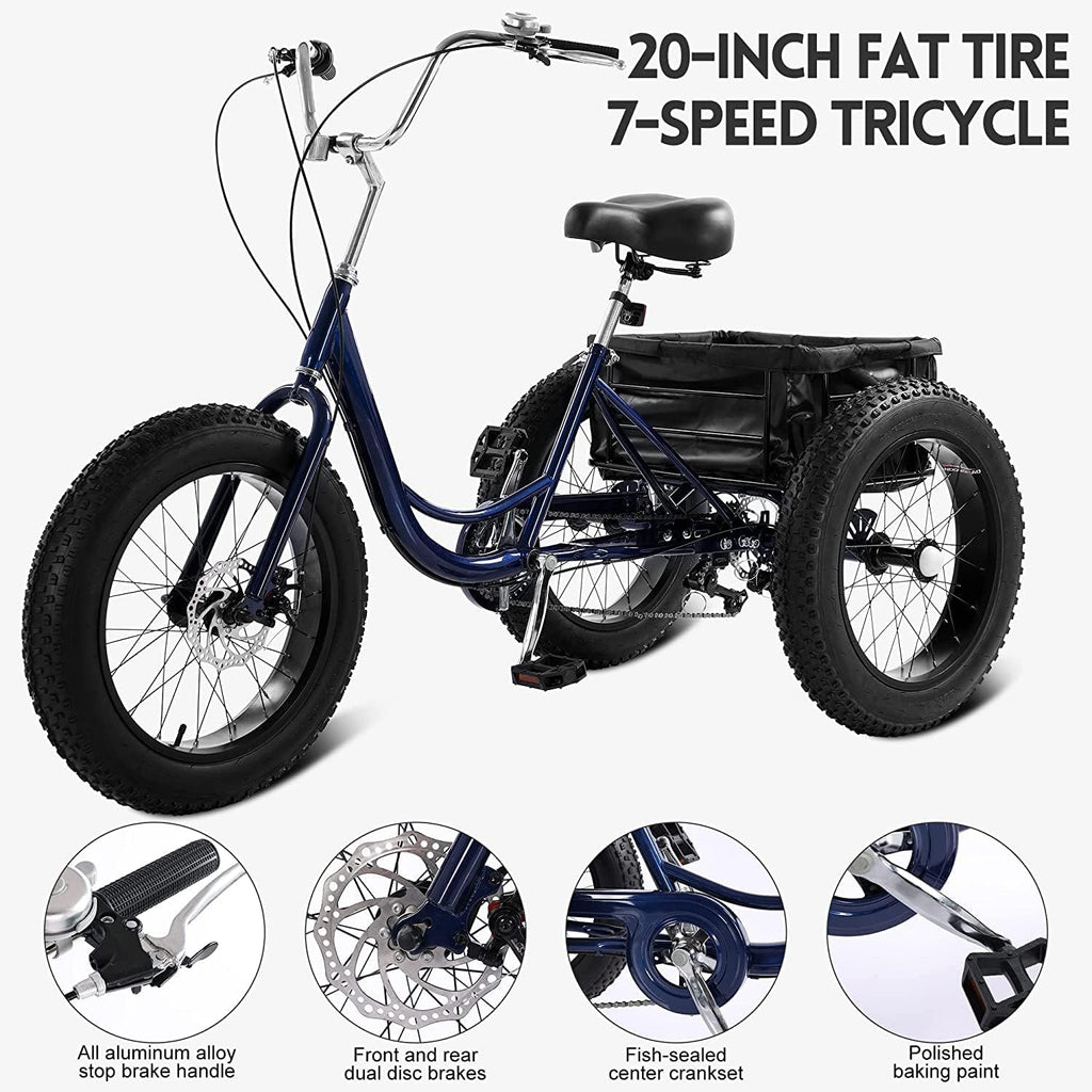 7 Speed 20" 3 Wheel Adult Tricycle with Basket I41144
