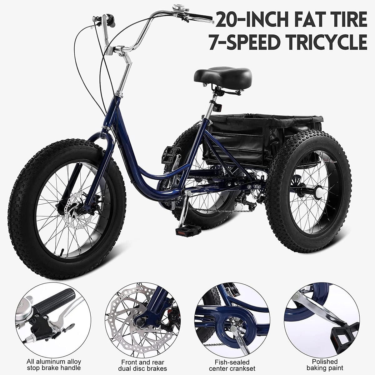 7 Speed 20" 3 Wheel Adult Tricycle with Basket I41144