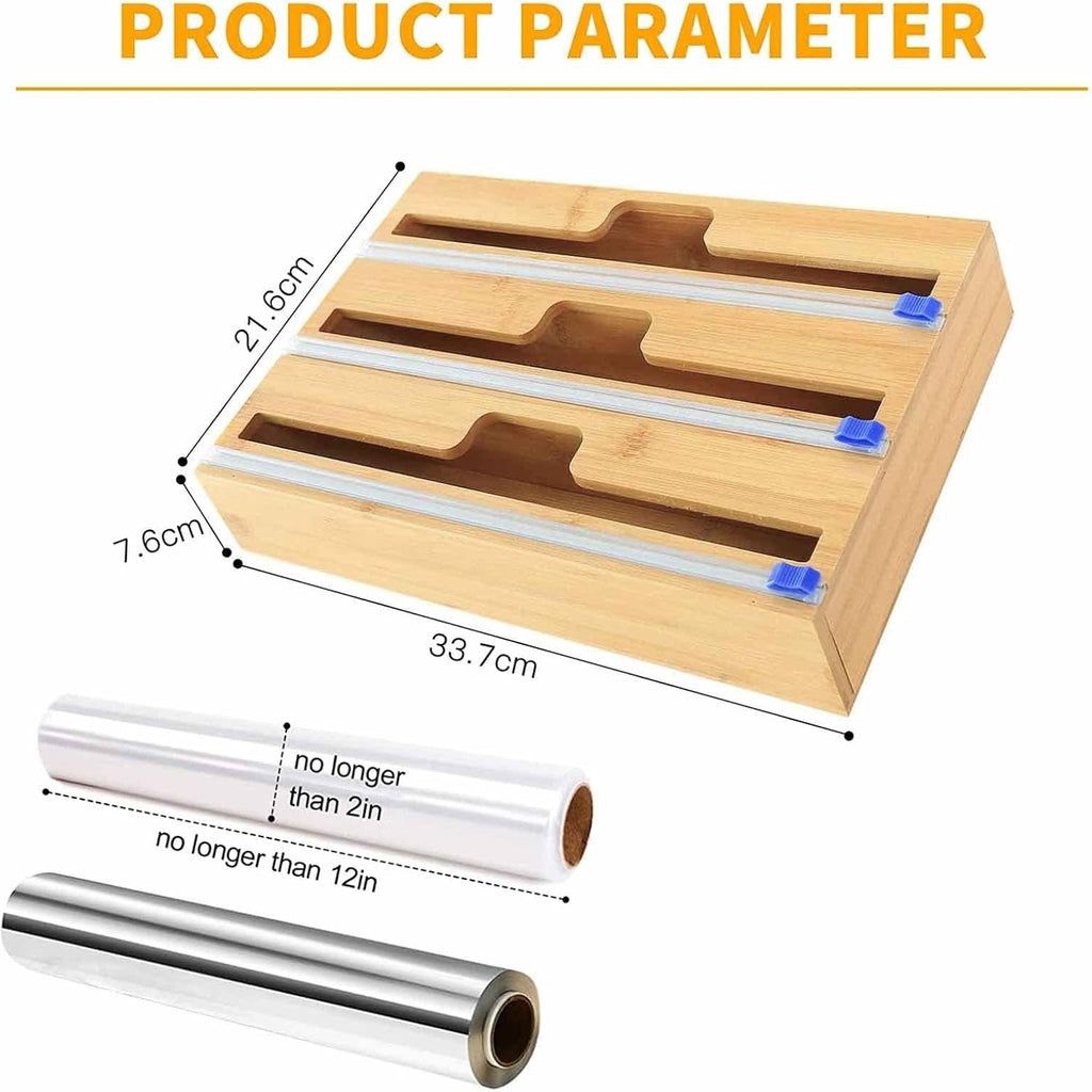 Bamboo Wrap Dispenser with Slide Cutter, 3 in 1 Aluminum Foil Plastic Wrap Wax Paper Dispenser, 12 Roll, Pack of 2 V3346