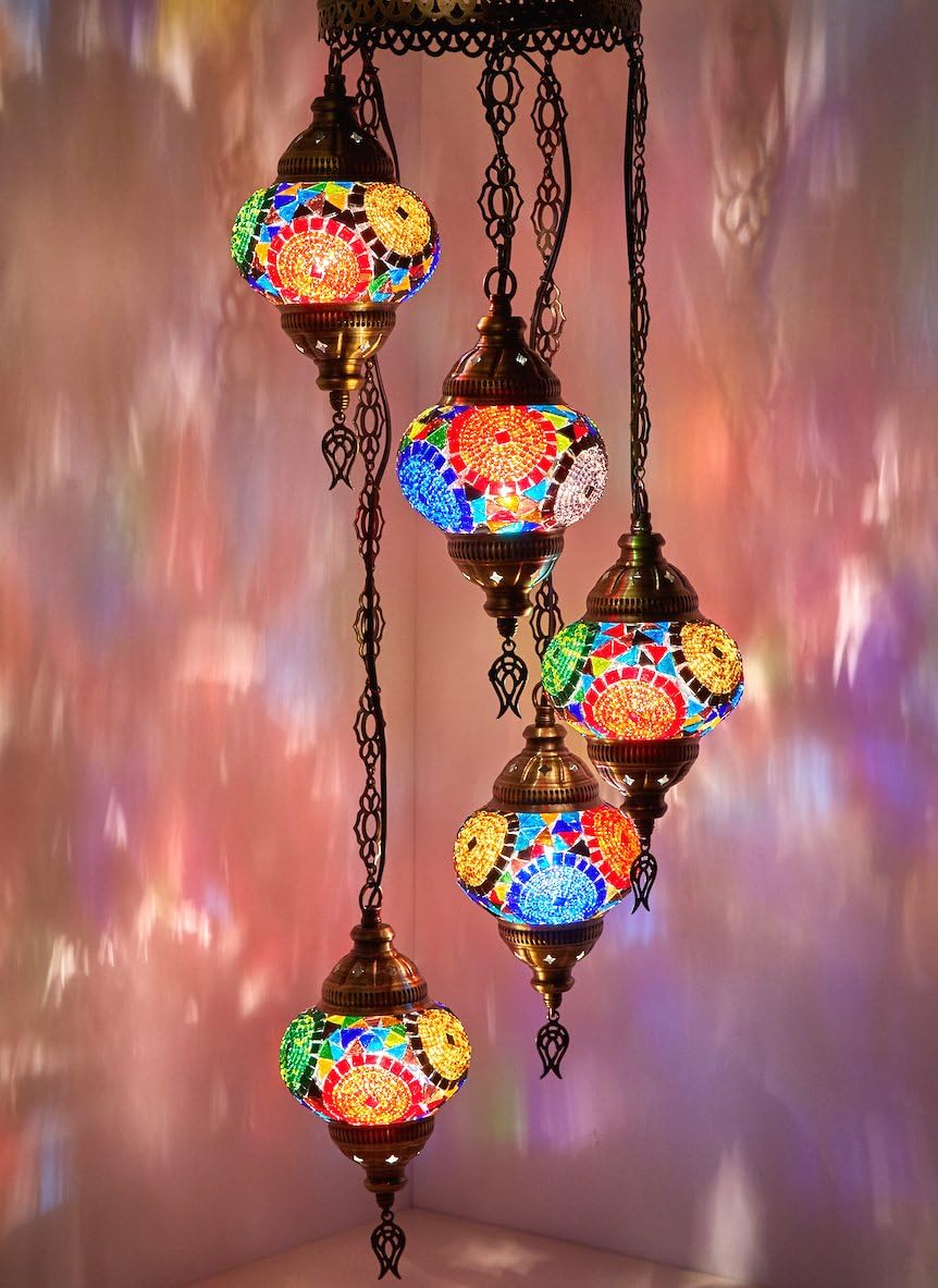 5 Globes Mosaic Ceiling Hanging Pendant Light Fixture G754396