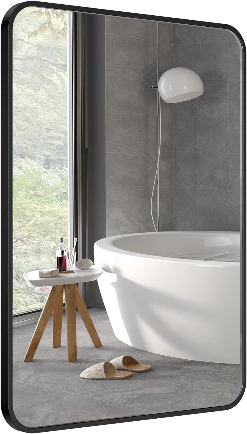 Black 22 x 30 Metal Framed Rectangle Bathroom Mirror Y8305
