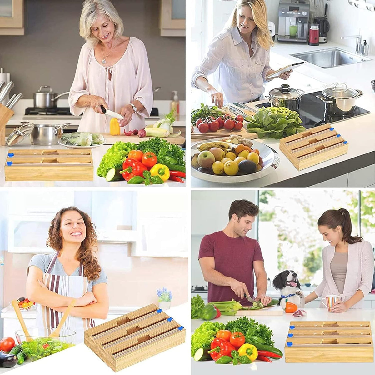 Bamboo Wrap Dispenser with Slide Cutter, 3 in 1 Aluminum Foil Plastic Wrap Wax Paper Dispenser, 12 Roll, Pack of 2 V3346