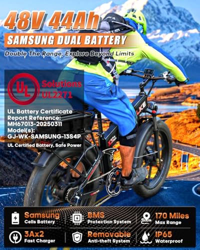 26" Fat Tire 48V 44Ah Battery Full Suspension Electric Mountain Bike N535