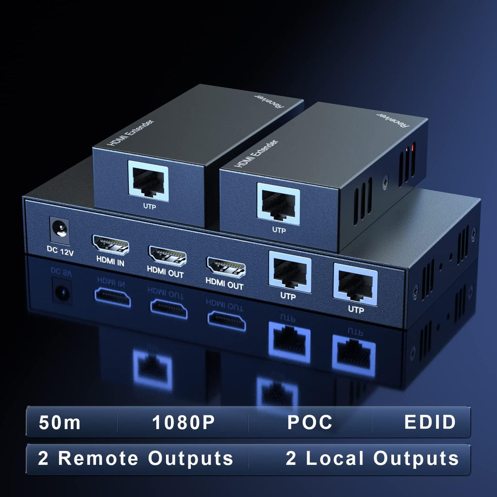 HDMI Extender Splitter 1x2 1080P@60Hz Over Cat 5E/6/7 Ethernet Cable 50m K340193