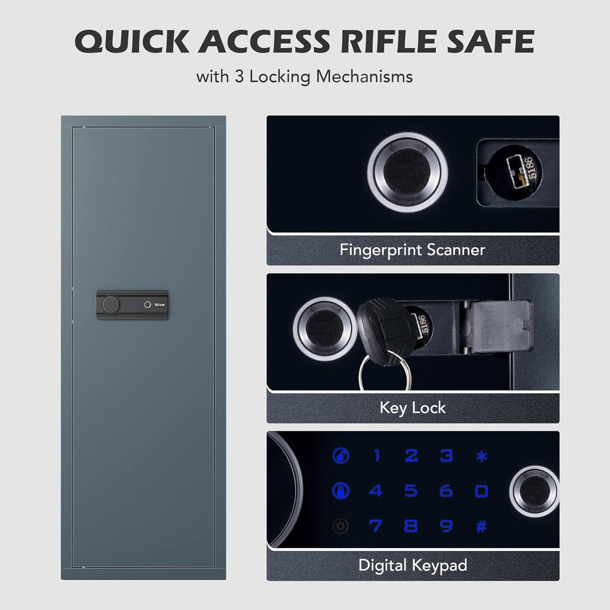 Large Gun Safe with Biometric Fingerprint Keypad Locks, 56*20*15 In S92566