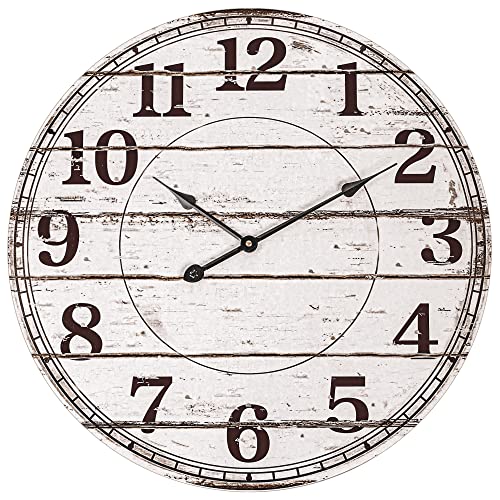 White Rustic Round Wooden Wall Clock Q766