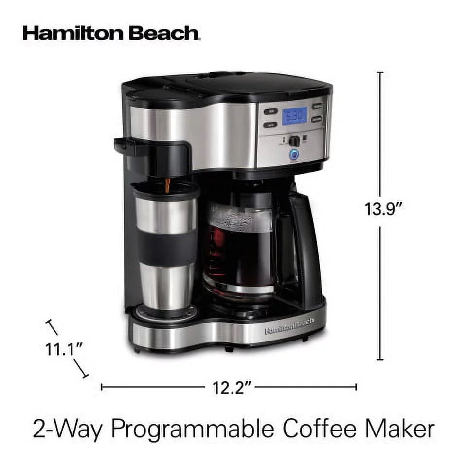 2-Way Coffee Maker, Single-Serve or 12 Cups, Glass Carafe, Black L29483