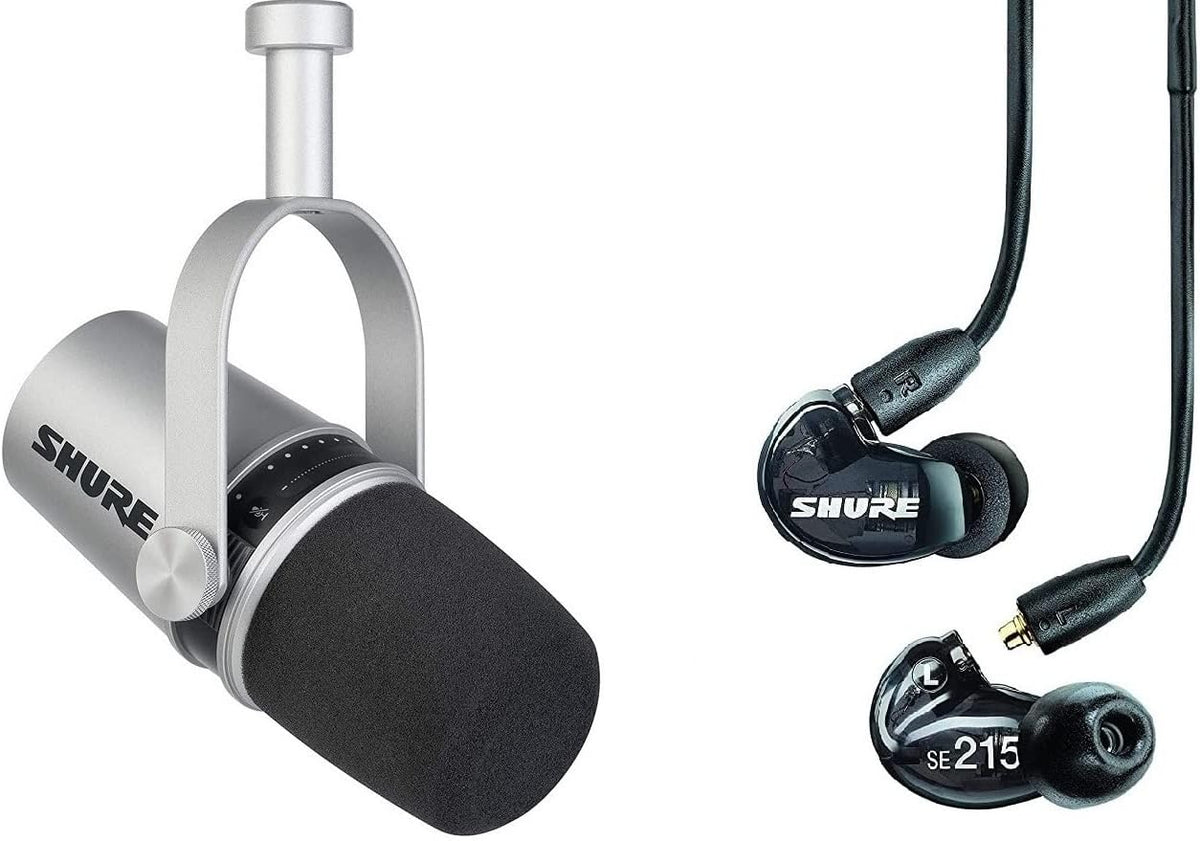 Black Dynamic Microphone and Professional In-Ear Headphones D732