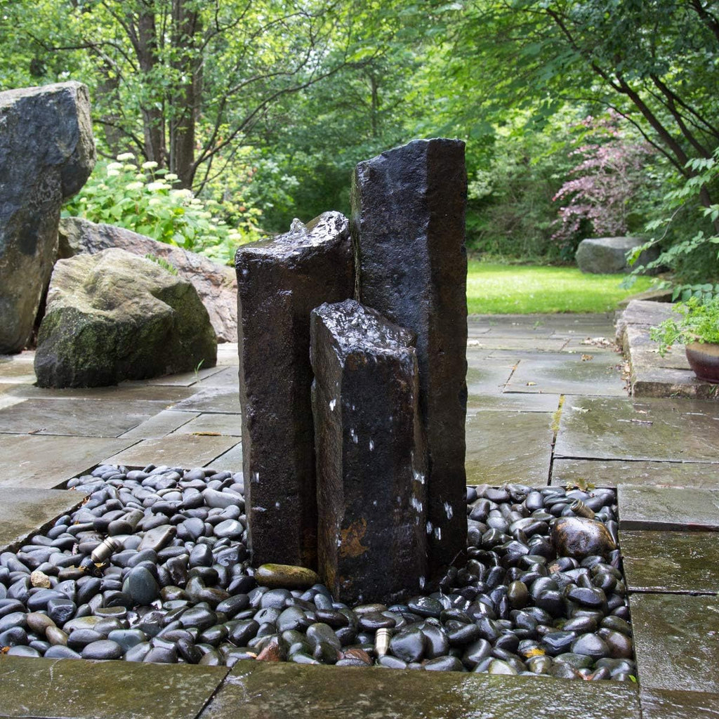 Set of 3 Basalt Stone Fountain Columns T3965
