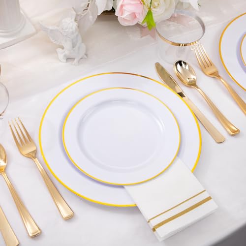 150 PCS Gold Plastic Plates Disposable Dinnerware Set with Cups I64765