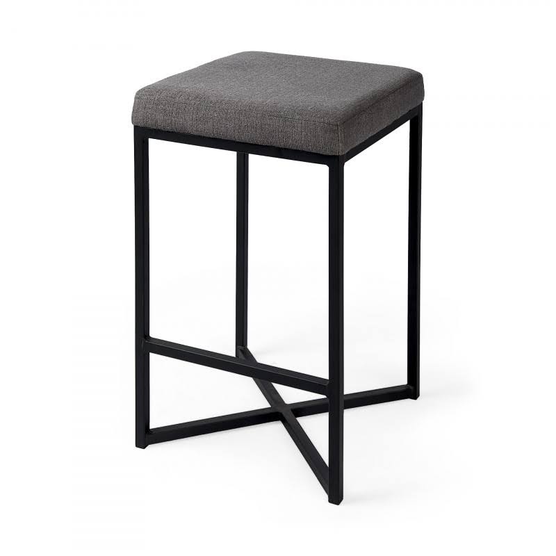 Gray Fabric Counter Stool with Black Iron Frame N25598