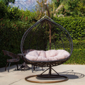 Outdoor Wicker Tear Drop Swing Lounge Chair with Gray Cushion Mat B8188