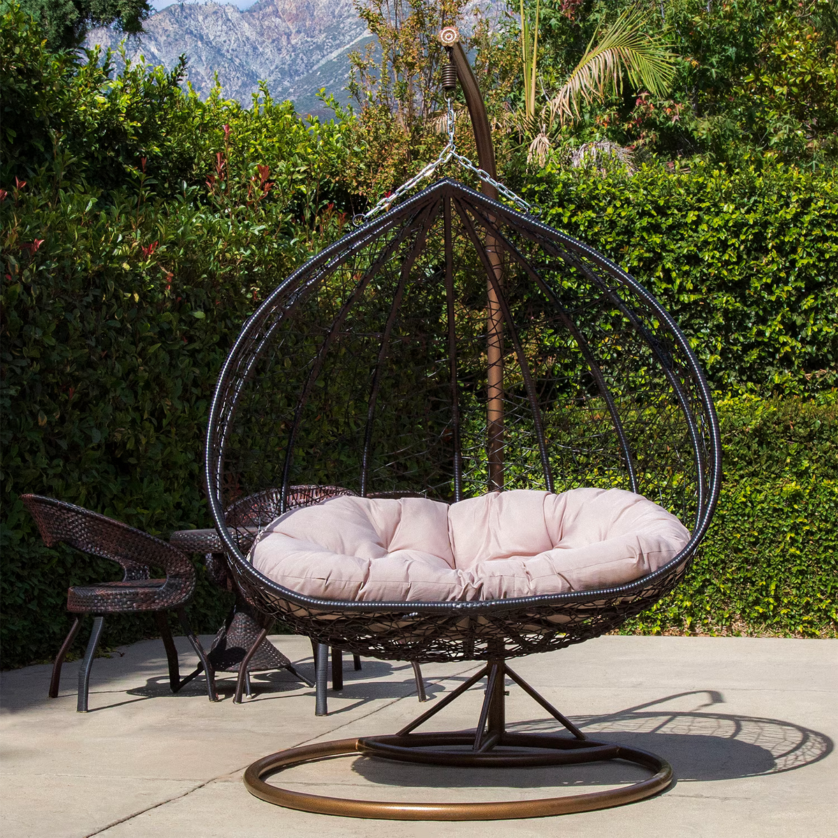 Outdoor Wicker Tear Drop Swing Lounge Chair with Gray Cushion Mat B8188