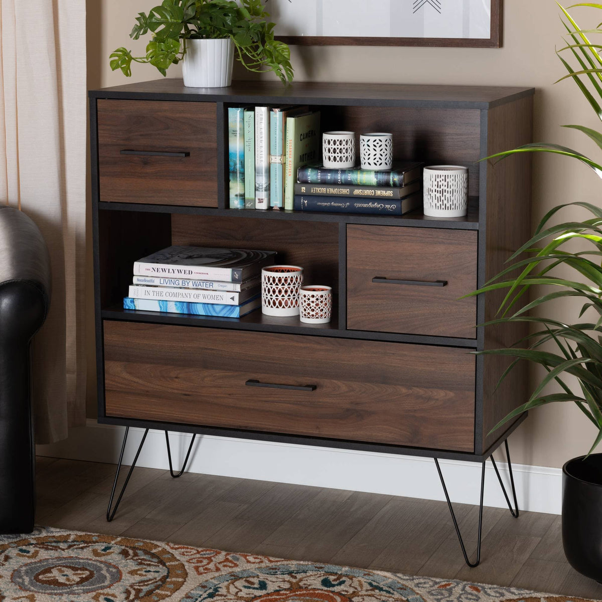 Walnut Brown 1-Drawer Wood Bookcase P62949