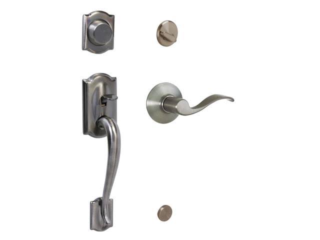 Camelot Antique Pewter Right-Hand Dummy Handleset with Accent Interior Lever S784844
