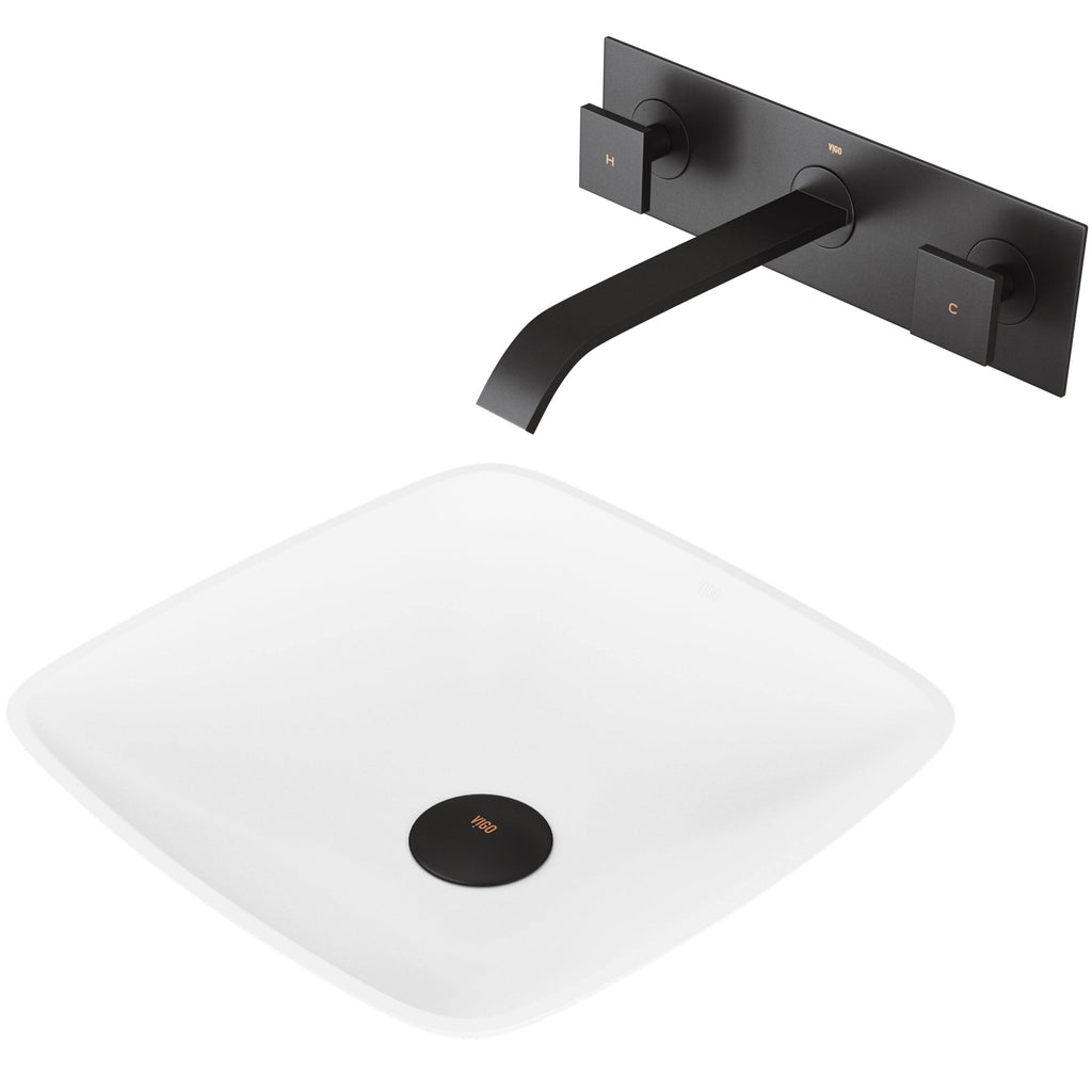 Hyacinth Matte Stone Vessel Bathroom Sink Set with Wall Mount Faucet in Matte Black V3797