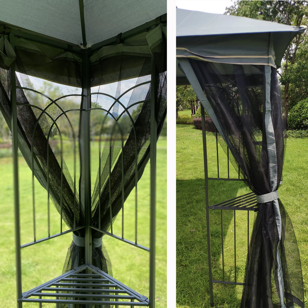 Gray Outdoor Patio Gazebo Canopy Tent with Ventilated Double Roof and Mosquito Net Y680