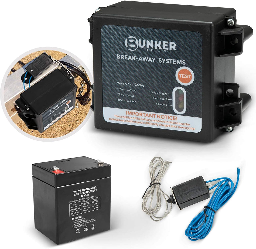 Trailer Brakes Breakaway Kit with Charger, LED Indicator, Switch, 12V 5AH Battery, Pack of 2 L39731