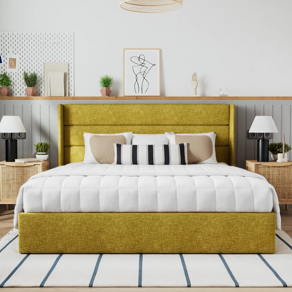 Grey King Size Lift Up Platform Bed Frame with Storage O735