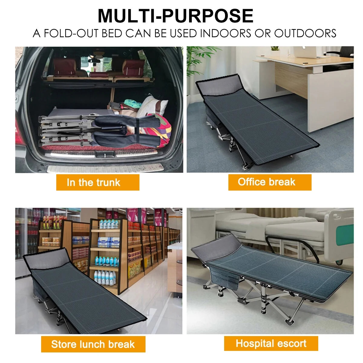 Folding Camping Bed with Mattress & Carry Bag, Heavy Duty Sleeping Cot with 4D Pillow A551463