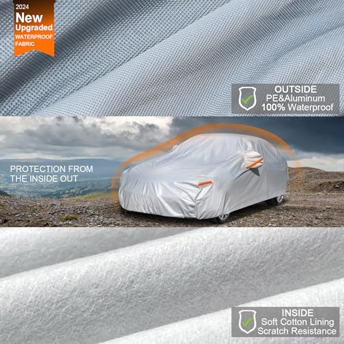6 Layers Car Cover Waterproof All Weather with Zipper Cotton B3614