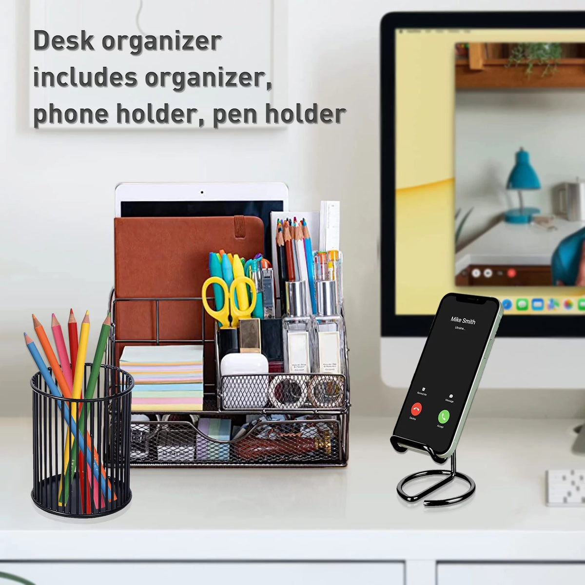 Black 3 Pcs Desk Organizer with Drawer T10129