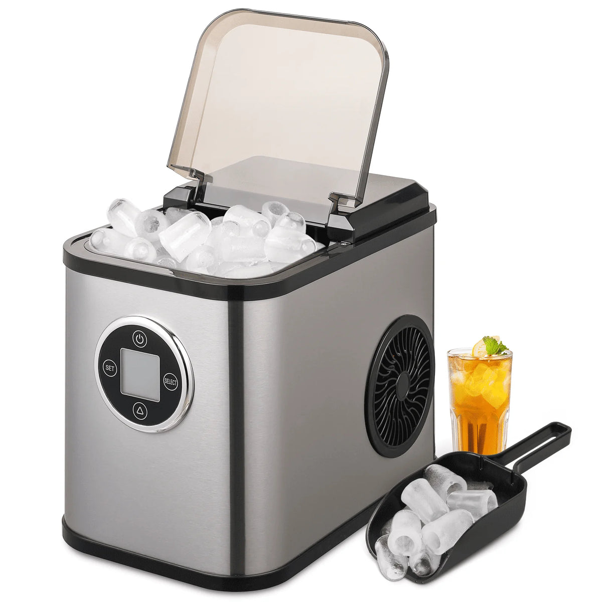 Countertop Portable Ice Maker Machine with Ice Scoop and Basket, Black R728