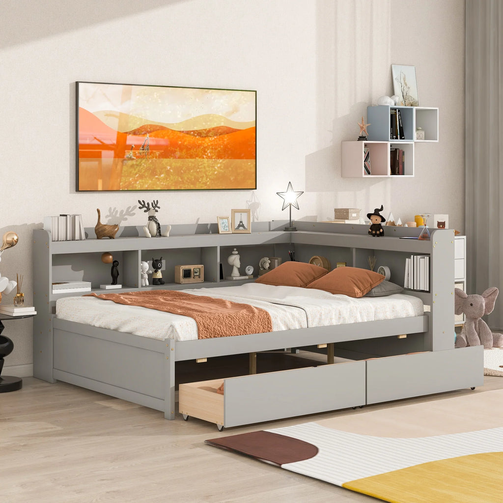 White Wooden Twin Size Platform Bed with 2 Storage Drawers E9741