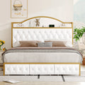 King Size PU Leather Platform Bed with 3 Storage Drawers M3191