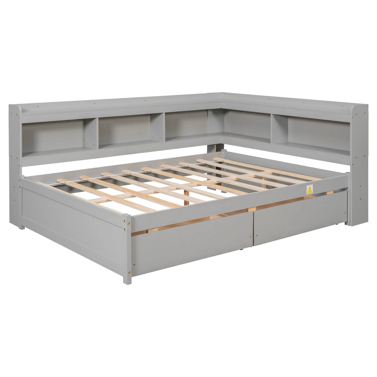 White Wooden Twin Size Platform Bed with 2 Storage Drawers E9741